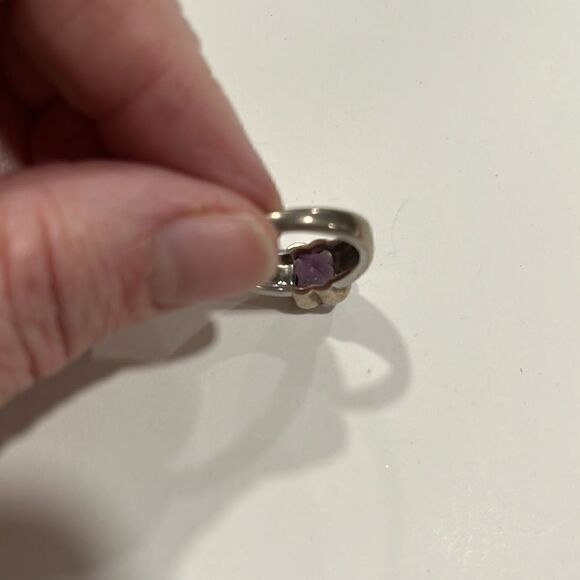Amethyst and Silver flower Shaped Checkerboard Cut Vintage SZ 8 - Picture 9 of 10